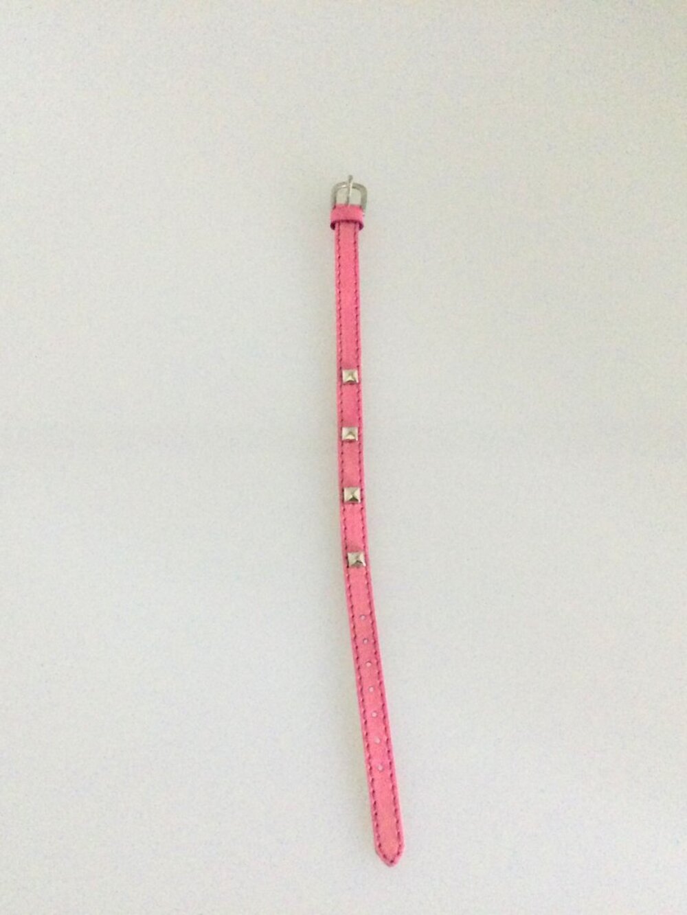 Silver Pyramid Studded Hot Pink Genuine Leather‎ Wristband Bracelet